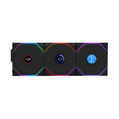 فن کیس لیان لی مدل UNI FAN TL Wireless LCD 120 Reverse Blade Black • بسته 3 عددی